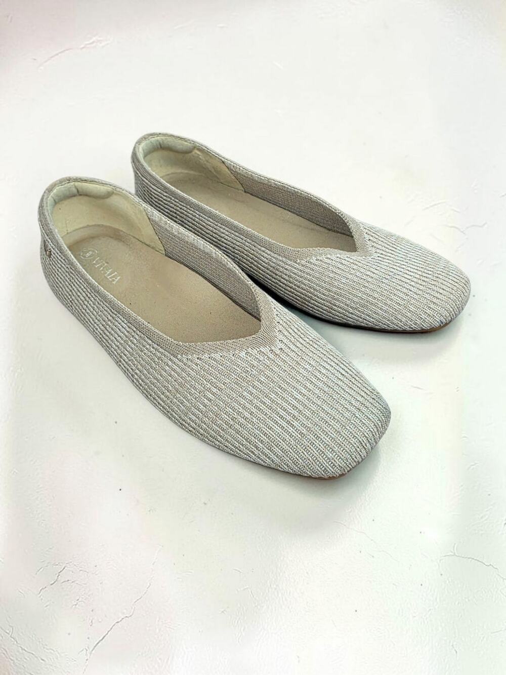 VIVAIA Womens US 7 EU 37.5 Knit Ballet Flats Square Toe Neutral Slip On Shoes
